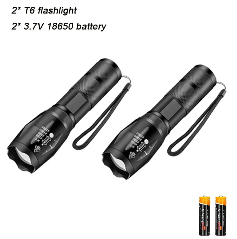 Linterna LED T6 Alta Potencia - 5 Modos, Zoom, Pilas AAA o 18650