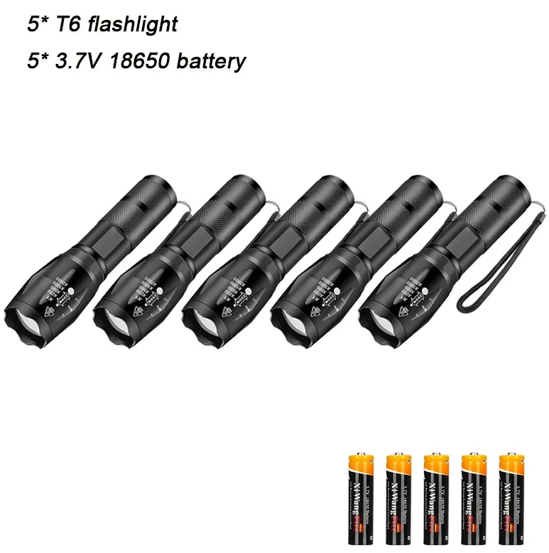 Linterna LED T6 Alta Potencia - 5 Modos, Zoom, Pilas AAA o 18650