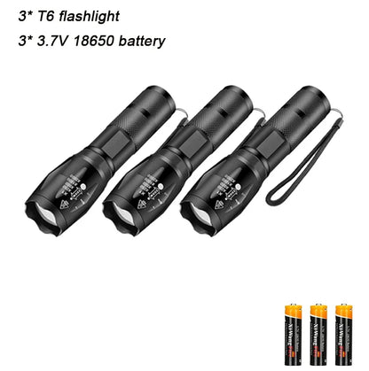 Linterna LED T6 Alta Potencia - 5 Modos, Zoom, Pilas AAA o 18650