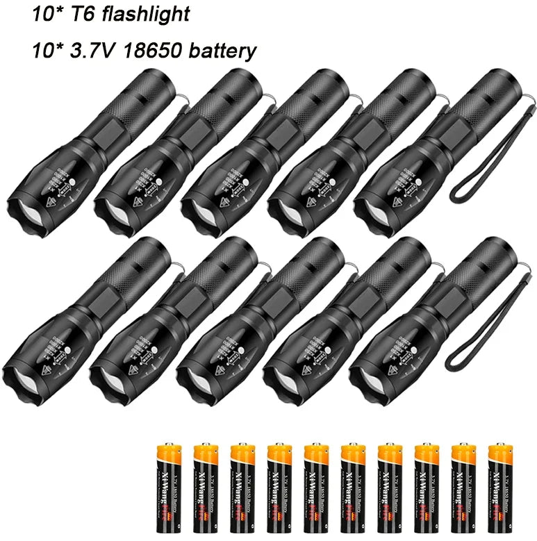 Linterna LED T6 Alta Potencia - 5 Modos, Zoom, Pilas AAA o 18650