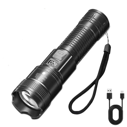 Linterna LED Táctica 300.000LM - Recargable USB, Zoom, Alta Potencia para Emergencias