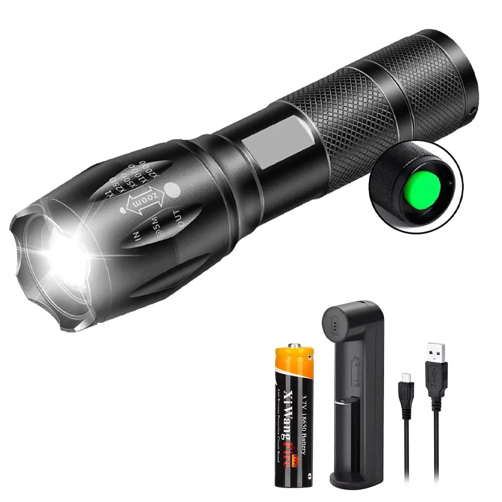 Linterna LED T6 Alta Potencia - 5 Modos, Zoom, Pilas AAA o 18650